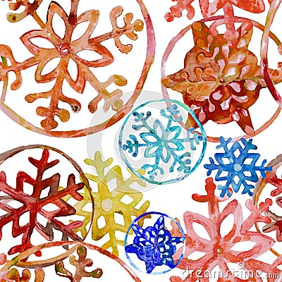 Watercolor snowflakes in colors of merry cristmas Stock Photo