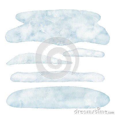 Watercolor snowfrift illustration. Set of hand drawn snowbanks isolated on white background. Abstract snow texture. Winter Cartoon Illustration