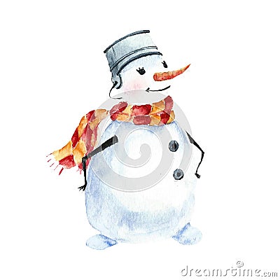 Watercolor snowman, merry illustration symbol winter, new year Vector Illustration