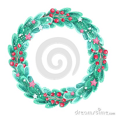 Festive wreath with red berries Stock Photo