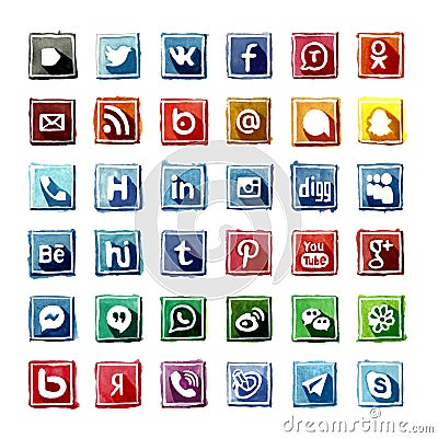 35 watercolor Social Media Icons Editorial Stock Photo