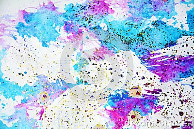 Watercolor sparkling shapes in violet blue hues Stock Photo