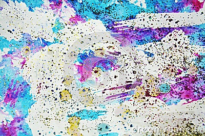 Watercolor sparkling shapes in violet yellow blue hues Stock Photo
