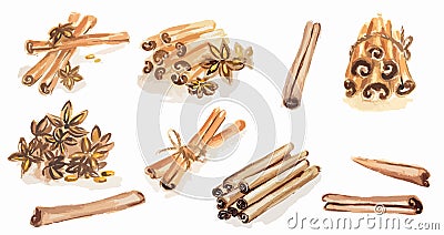 Watercolor spices set. Vector Illustration