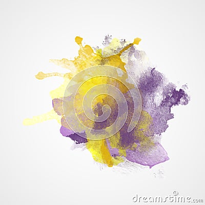 Watercolor Splash with gradient effect. Violet and Yellow colors. Vector Illustration
