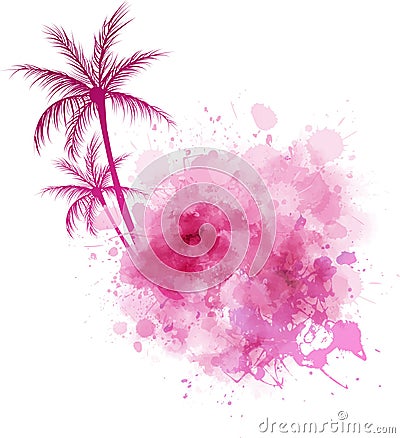 Watercolor splash with palm Vector Illustration