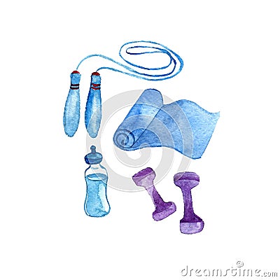 Watercolor sport doodle set Stock Photo