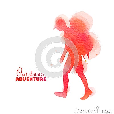 Watercolor of Sporty man walking. Travelers traveling concept. Digital art painting Vector Illustration