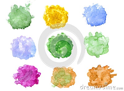 Watercolor spots / splashes isolated on white. hand drawn illustration. palette. Cartoon Illustration