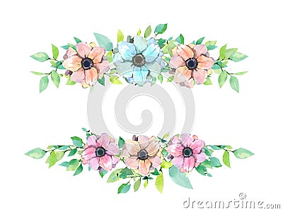 Watercolor floral spring summer frame, template, banner . Anemones design Stock Photo