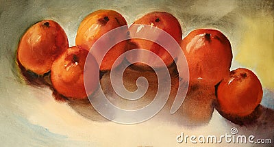 Watercolor still life with persimmon fruit on the table Stock Photo