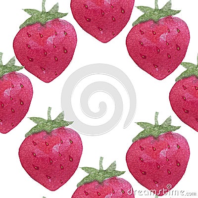 Watercolor strawberry diamond pattern isolated on white Stock Photo