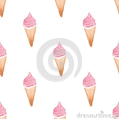 Watercolor strawberry ice cream seamless pattern Vector Illustration