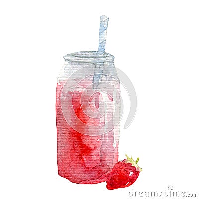 Watercolor strawberry smoothie Stock Photo