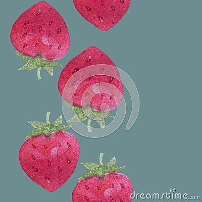 Watercolor strawberry vertical pattern on blue-grey background Stock Photo