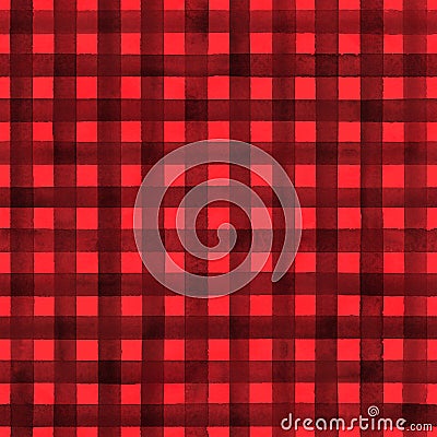 Watercolor stripe plaid seamless pattern. Black stripes on red background Stock Photo