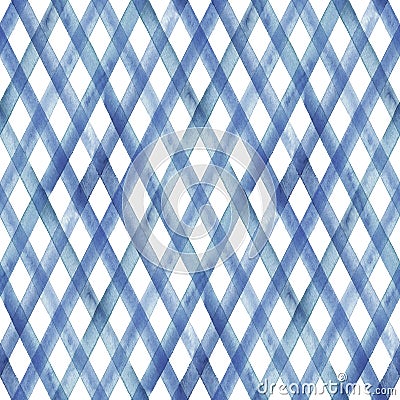 Watercolor stripe plaid seamless pattern. Indigo blue stripes background Stock Photo