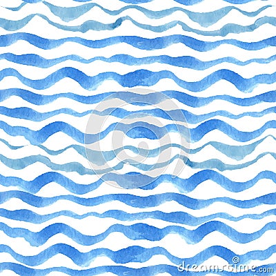 Watercolor strips seamless pattern set.Blue cyan Vector Illustration