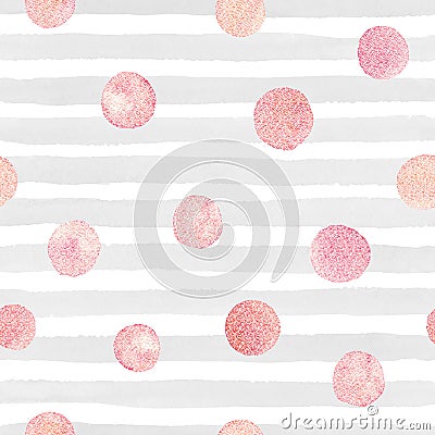 Watercolor stroke pattern with pink glittering textured circles. Stock Photo