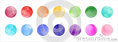 Colorful watercolor circles, dots, round spots set Vector Illustration