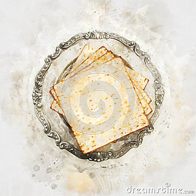 watercolor style and abstract image of Pesah celebration concept & x28;jewish Passover holiday& x29;. Stock Photo