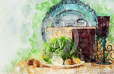 watercolor style and abstract image of Pesah celebration concept & x28;jewish Passover holiday& x29;. Stock Photo