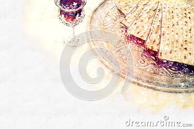 watercolor style and abstract image of Pesah celebration concept & x28;jewish Passover holiday& x29;. Stock Photo