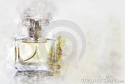 watercolor style and abstract image of vintage perfume bottle. Stock Photo