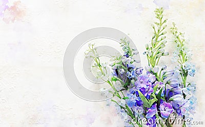 Watercolor style illustration and blue and purple flowers Cartoon Illustration