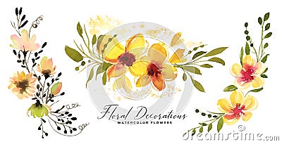 watercolor style lovely blossom flourish bouquet element in set Vector Illustration