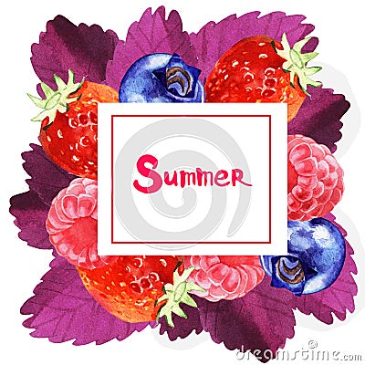 Watercolor summer floral frame illustration Cartoon Illustration
