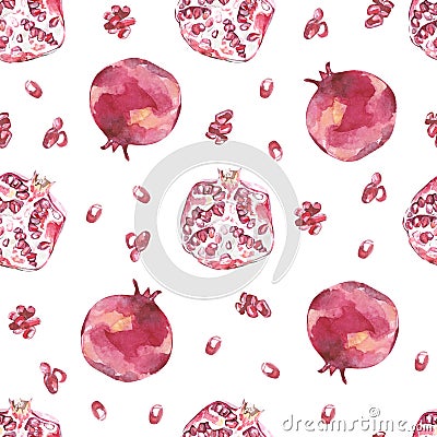 Watercolor summer fruit pattern pomegranate, summer tropical print Stock Photo