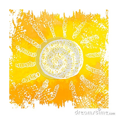 White sun on a yellow background. Hello summer. Vector illustration Stock Photo
