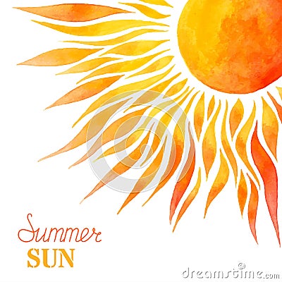 Watercolor summer sun background. Vector Illustration