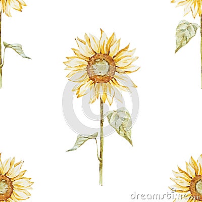 Watercolor sunflower pattern Vector Illustration