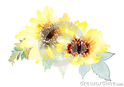 Watercolor sunflowers Stock Photo