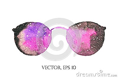 Watercolor sunglasses in beautiful colors of space Vector Illustration