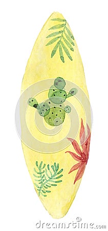 Watercolor surfing board Stock Photo