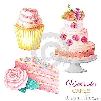 Watercolor sweet cakes Stock Photo