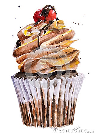 Watercolor sweet cupcake Stock Photo