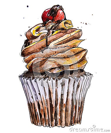 Watercolor sweet cupcake Stock Photo