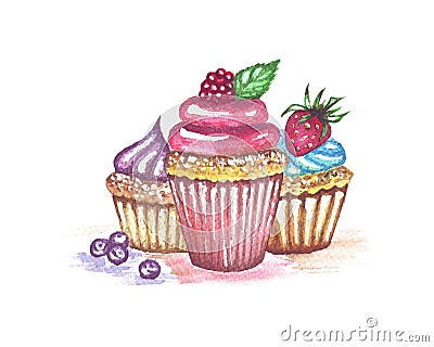 Watercolor sweet desserts set for cards Stock Photo