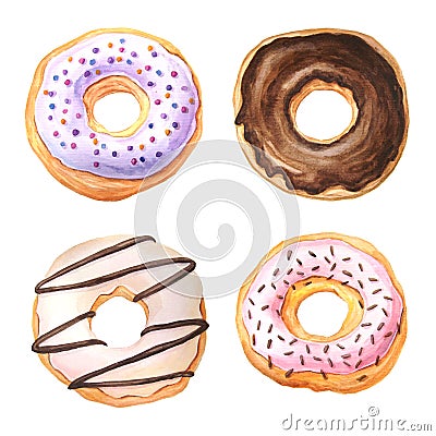 Watercolor sweet glazed donuts Stock Photo