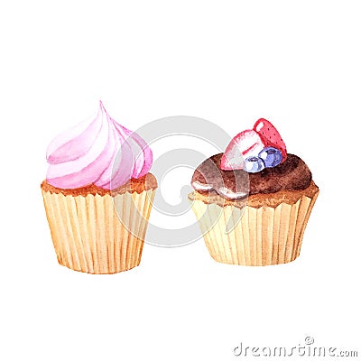 Watercolor sweet and tasty cakes Stock Photo