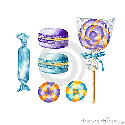 Watercolor sweets clipart collection in vintage style Stock Photo