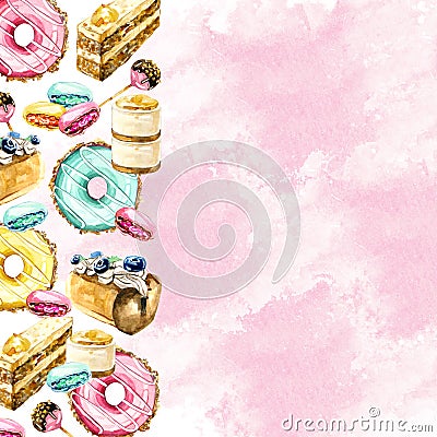 watercolor sweets frame, template Stock Photo