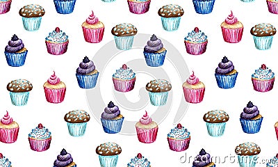 Watercolor sweets, seamless pattern Cartoon Illustration