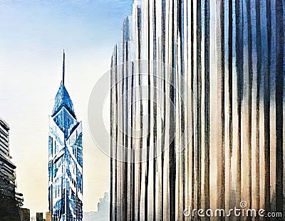 Watercolor of Tall building in an Stock Photo