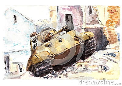 Watercolor tank. King tiger Stock Photo