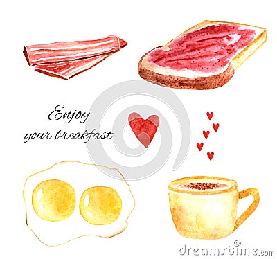 Watercolor tasty breakfast food Stock Photo